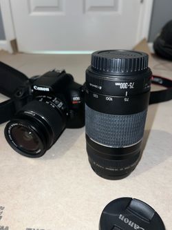 Canon EOS Rebel T6 DSLR Camera- with case, lens covers, battery, charger, 18-55 mm lens and 75-300mm