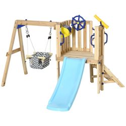 Swing Set for Backyard, Wooden Toddler Outdoor Playset
