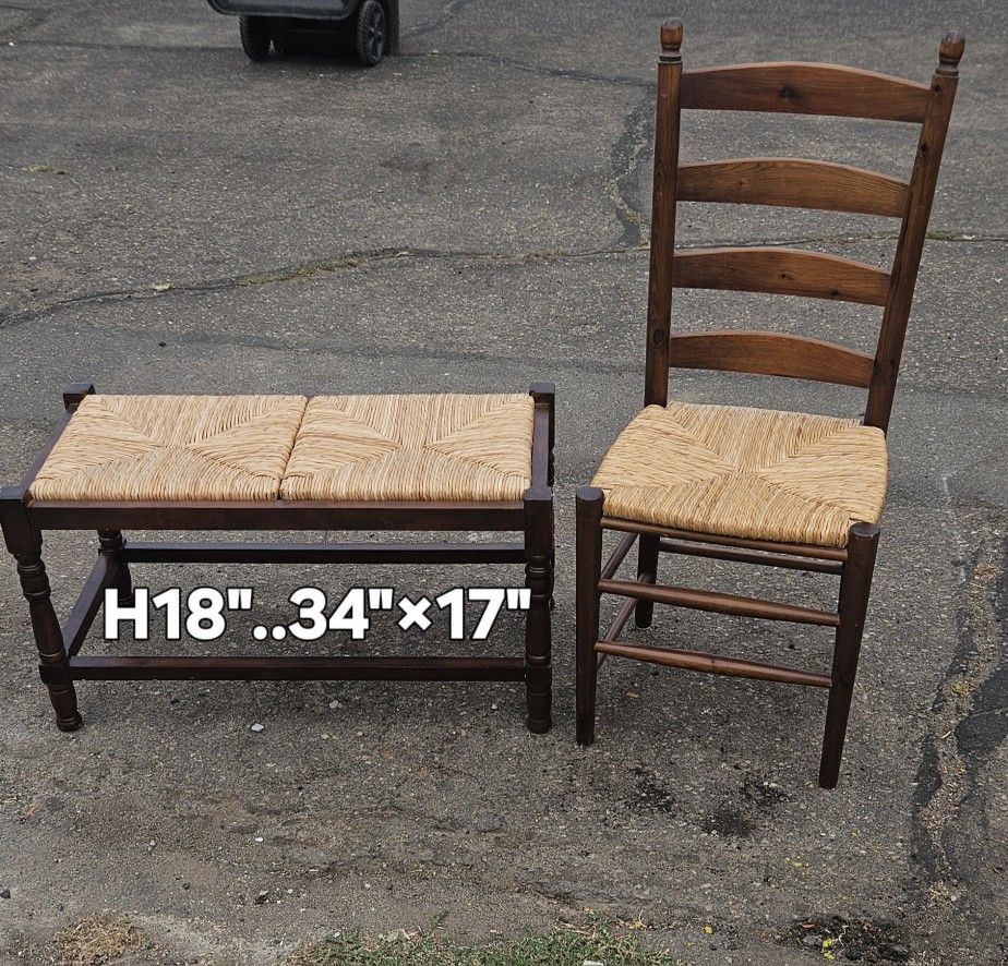 Vintage Rattan Bench And Chair