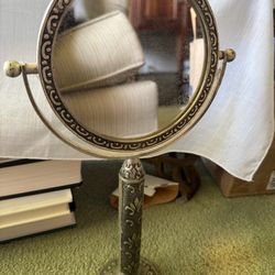 Gold Brass Frame Round Vanity Tabletop Standing Swivel Double Sided Mirror 15"