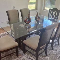 Antique Style Solid Wood Dining Room Set For 6,  Include Glass Table