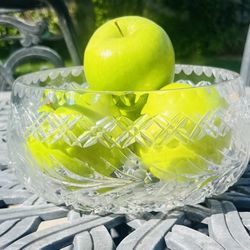 Vintage Cut Glass Bowl Starburst Base Heavy Clear Glass 7” Centerpiece