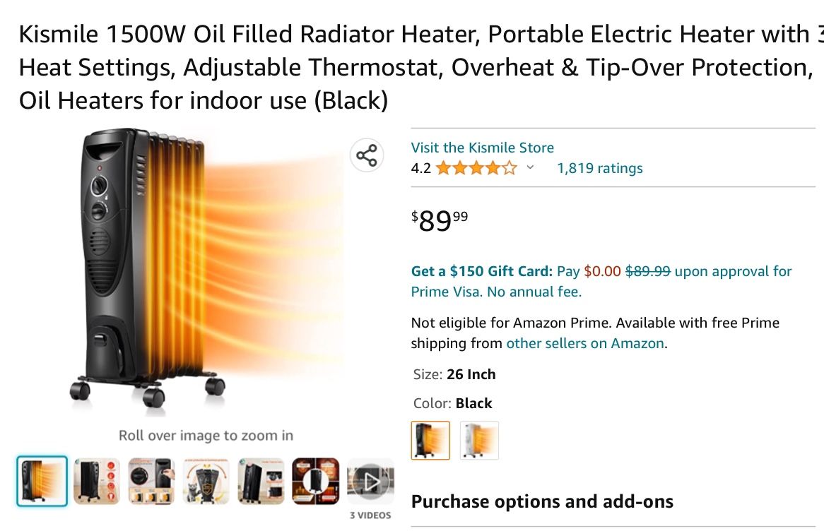 HOT NEW Kismile 1500W Oil Filled Radiator Heater, Portable - Main Image