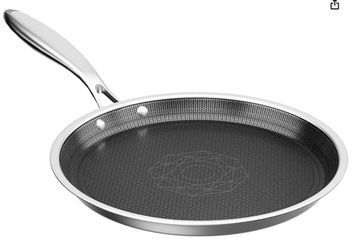 COOKER KING 9.5" Round Griddle Pan, 3-Ply Hybrid Stainless Steel Crepe Pan with Stay-Cool Handle, Non Stick & Non Toxic for Pancake, Eggs, All Stoveto