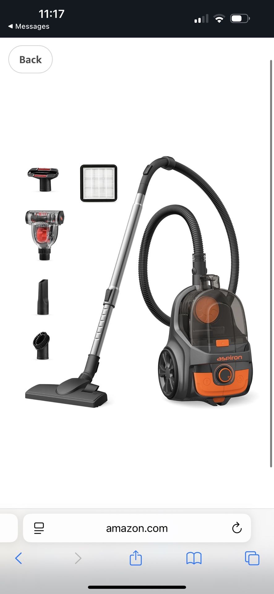 Aspiron Canister Vacuum, Upgraded 1200W Bagless Canister Vacuum Cleaner, Auto Cord Rewind, H13 HEPA Filter, 3.7Qt Large Capacity, 5 Tools for Hard Flo