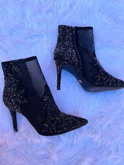 Black Rhinestone Mesh Stiletto Ankle Boots