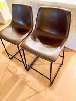 Brown Leather Stools (Set of 2)