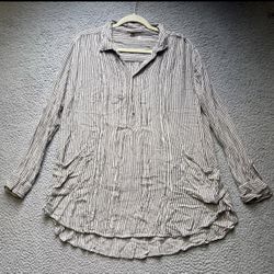 Free People Blouse Top Womens Small Striped Collared Long Sleeve Shirt