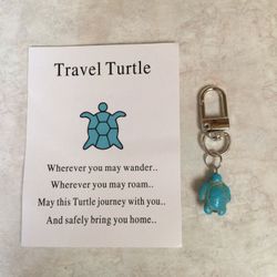 Turquoise Safe Travels Turtle Charm with Poem