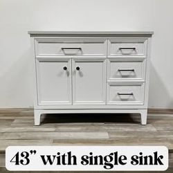 43” Solid wood Bathroom Vanity Cabinet Single Sink Stone Countertop (Open Box)