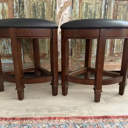 Space-Saving Barstool Pair - Wood + Vegan Leather 