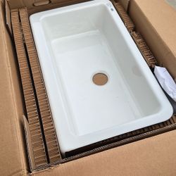 New Kohler Elmbrook Undermount Farmhouse Apron Cast Iron Kitchen Sink White 33”