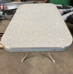 Vintage 1950s Formica Chrome Studded Table W/Leaf