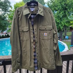 Carhartt Shirt Jacket Mens XL Shacket Snap Plaid-Lined Army Green
