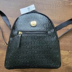 Tommy Hilfiger Black Leather Medium Backpack 