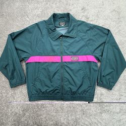 Vintage CB Sports Windbreaker Jacket Mens XL Teal Hot Pink Stripe Nylon HK