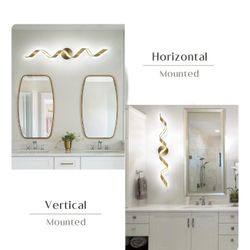 Brand New Modern LED Bathroom Vanity Light 32 inch, 20W Spiral Design Gold Wall Light  for Bathroom, Living Room and Hallway, 6000K White Light