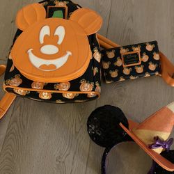 Mickey Disney Halloween Loungefly Backpack And Wallet 