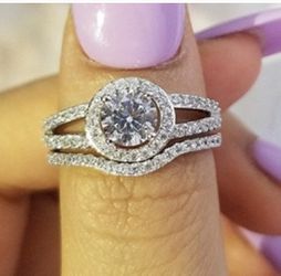New 18 k white gold filled wedding ring set engagement ring