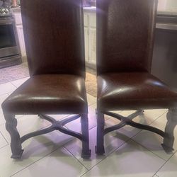 2 Dining Room Table Chairs Furniture Kitchen Faux Leather Brown