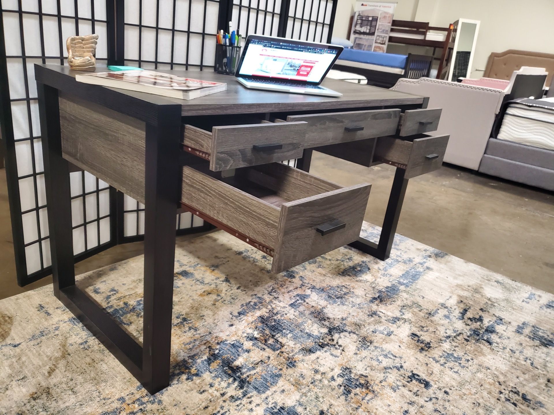 Office Computer Desk, Distressed Grey and Black, SKU 171967