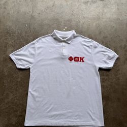 Vintage Phi Theta Kappa ΦΘΚ White Embroidered Polo Shirt USA Made Size Large