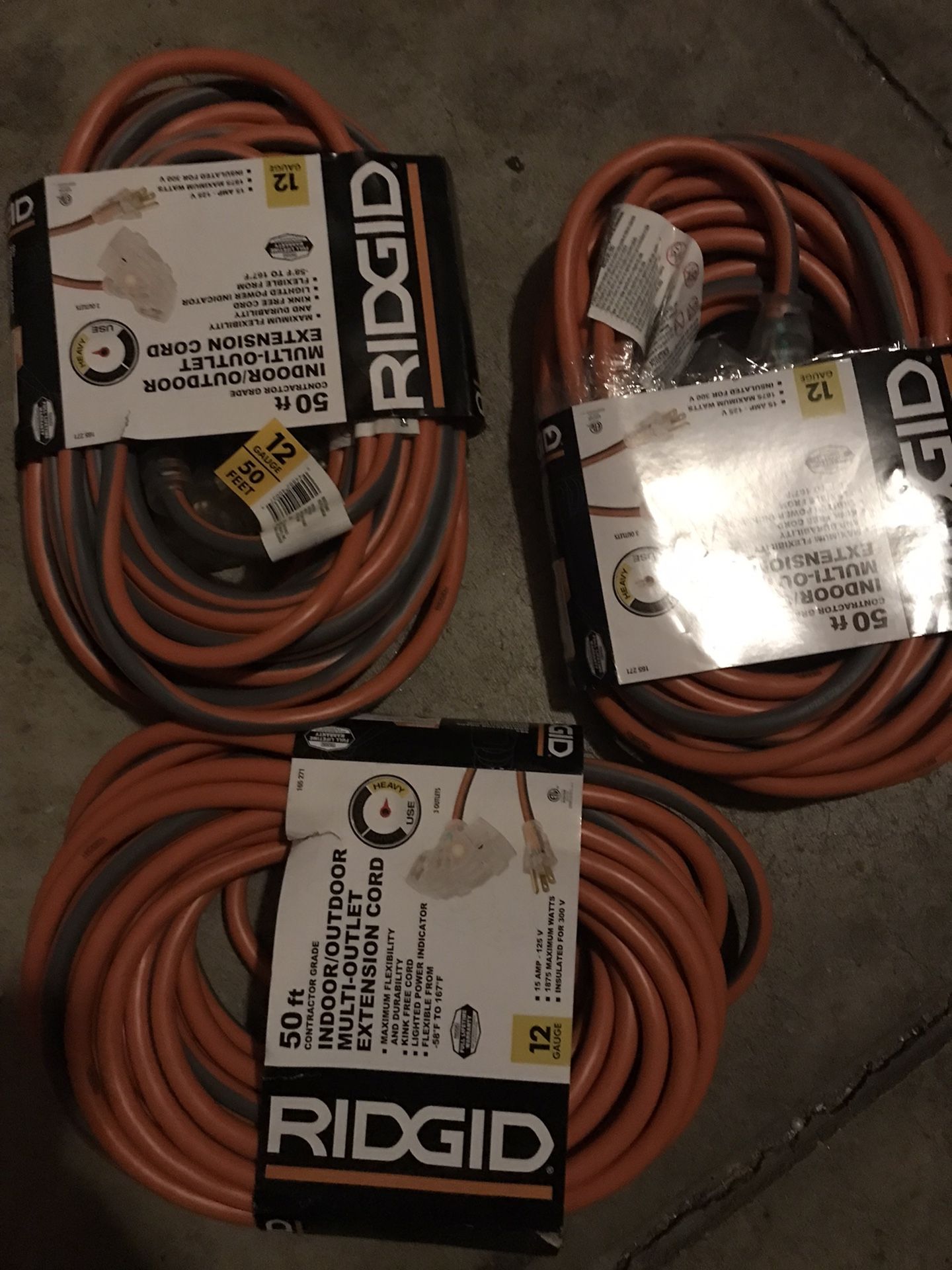 Rigid 50 Ft 12 Gauge Commercial Grade Extension Cords 3 Prong Brand New