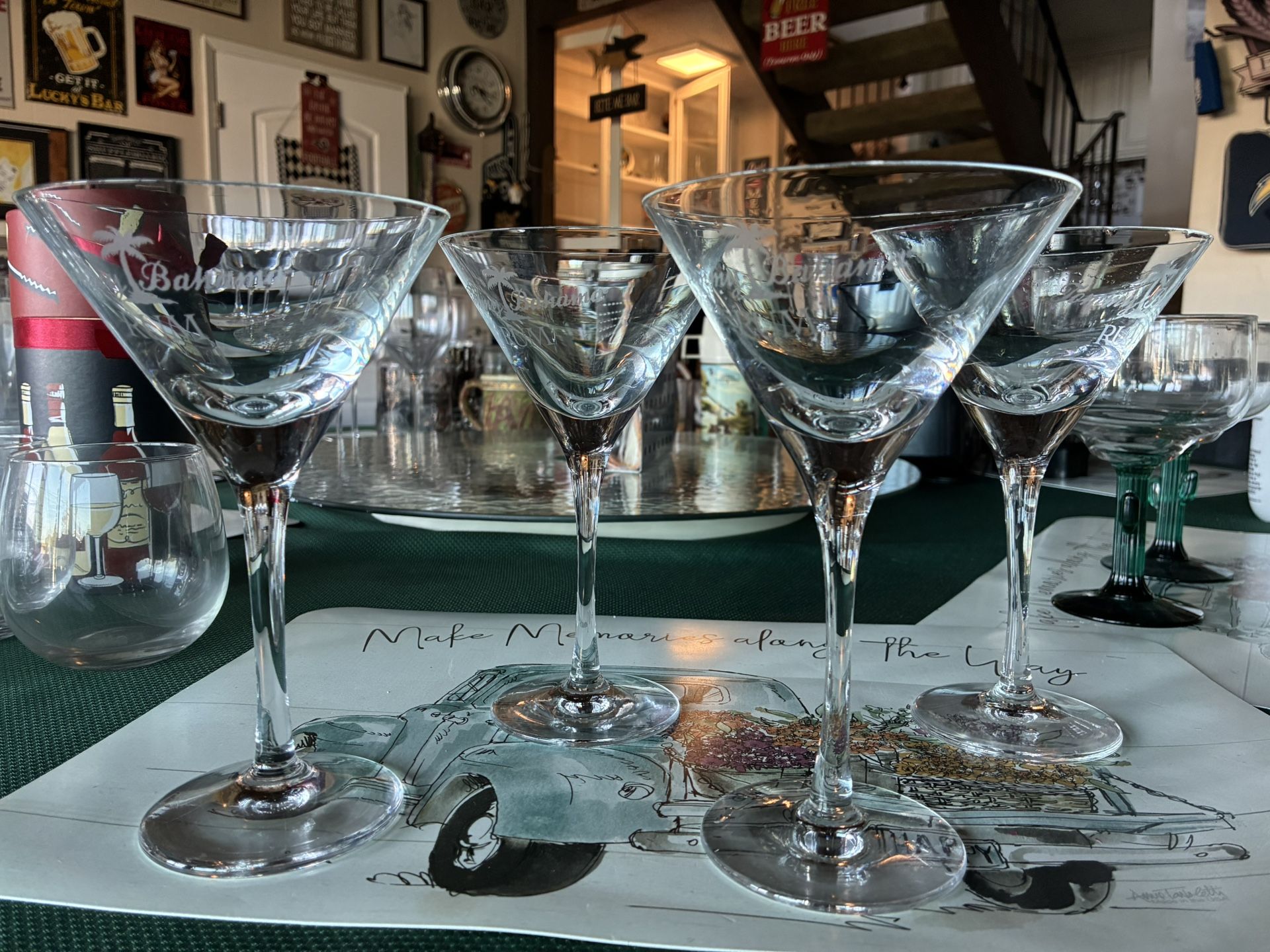 TOMMY BAHAMA BARBADOS RUM ETCHED PALM TREE HEAVY CRYSTAL MARTINI GLASS