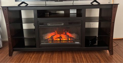 TV Stand with Electric Fireplace – Excellent Condition – $200 OBO