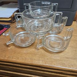 6 Glass Soup Bowl With Handles Vintage 