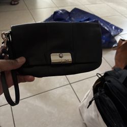 Coach Black Leather Wristlet Clutch with Strap Vintage