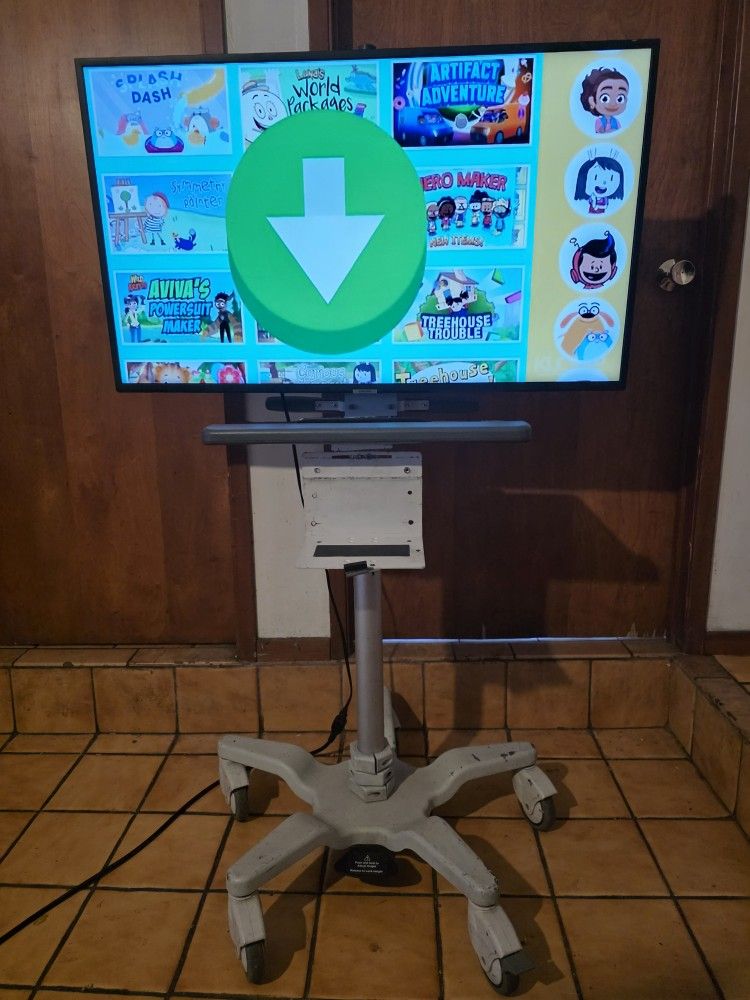 Samsung 40Inch. Smart TV With Rolling Stand Up Adjustable On Wheels Mobile Cart Desk
