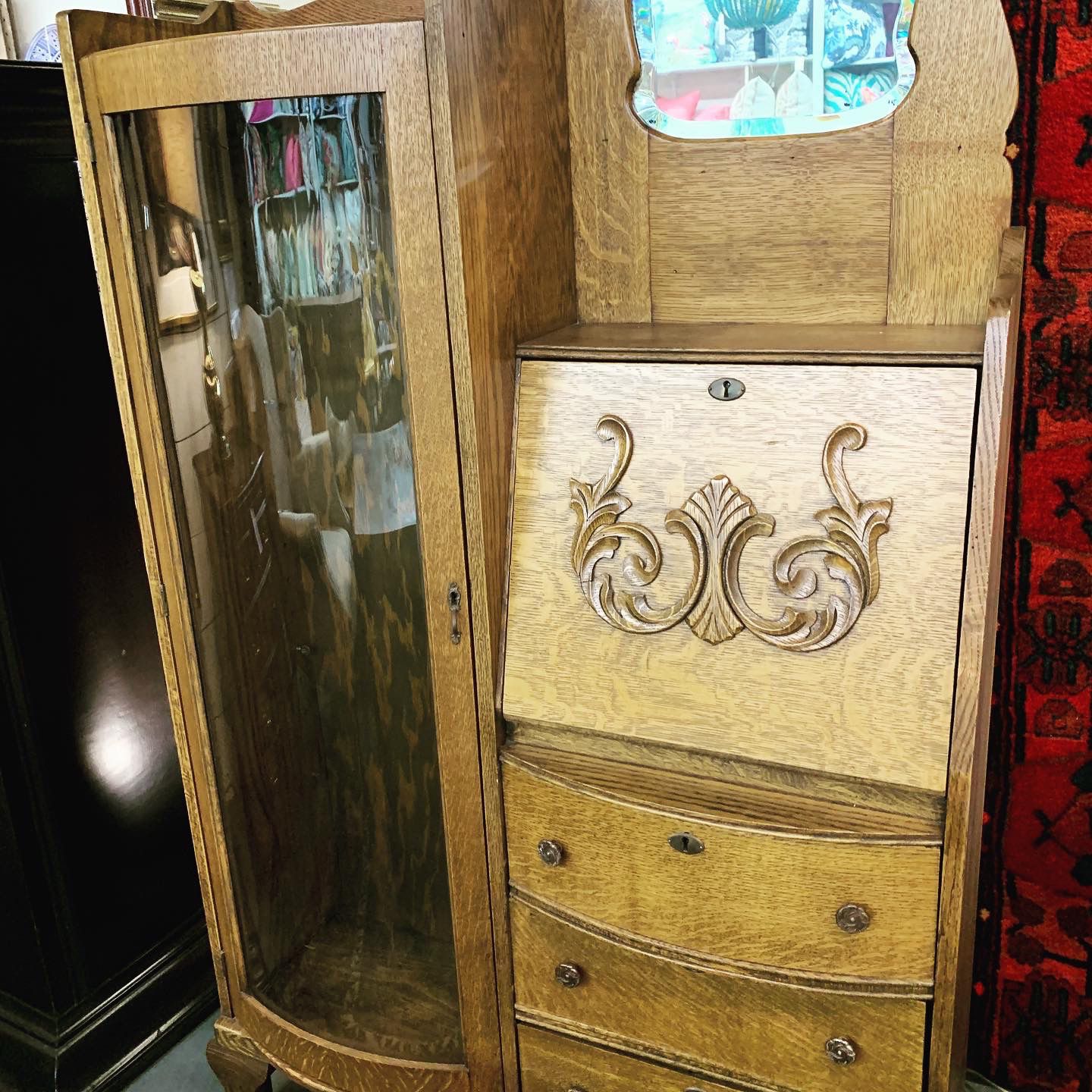 Antique “Side-by-Side” Desk & Curved Cabinet