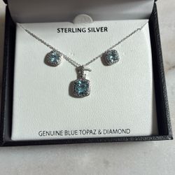 Silver W/topaz & Diamond Set/plata Con Diamanté