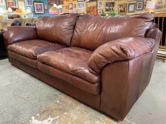 Warm Brown Wide Arm Leather Sofa