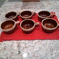 Set Of 6 Antique Old Western Stoneware Mugs/Bowls