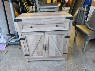 Clarabelle Rustic Farmhouse Barn Door Accent Cabinet Gray Wash - Saracina Home: Storage with Adjustable Shelf
