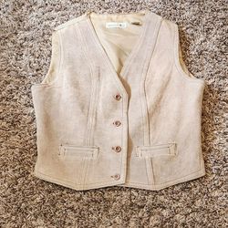 Womens Vintage Back Siders Size L Genuine Leather Vest Khaki 
