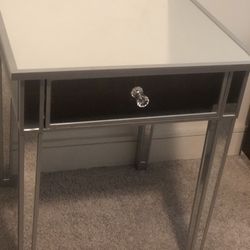 SEI Furniture Mirage Mirrored Drawer, Faux Crystal Knob and Matte Silver Trim Accent Table