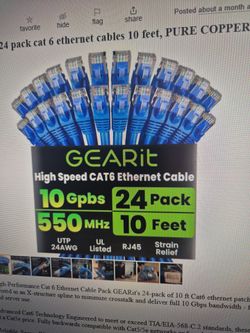 New 24 pack Cat 6 ethernet cables 10 feet long made of PURE COPPER