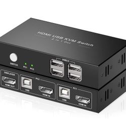 Rybozen KVM Switch HDMI 2 Port Box,USB Switch selector with 4 USB 2.0 Hub Share 2 Computers, UHD 4K@30Hz, Support Wireless Keyboard and Mouse, Powered