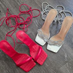 2 pair! SIMMI London Red Lace-Up Heels & Silver Rhinestone Heels size 7