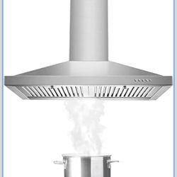 Range Hood, Range Hoods 30 inch Stainless Steel, 450 CFM Kitchen Hood with LED Light Baffle Filters, 3 Speed Exhaust Fan Vent Hood
