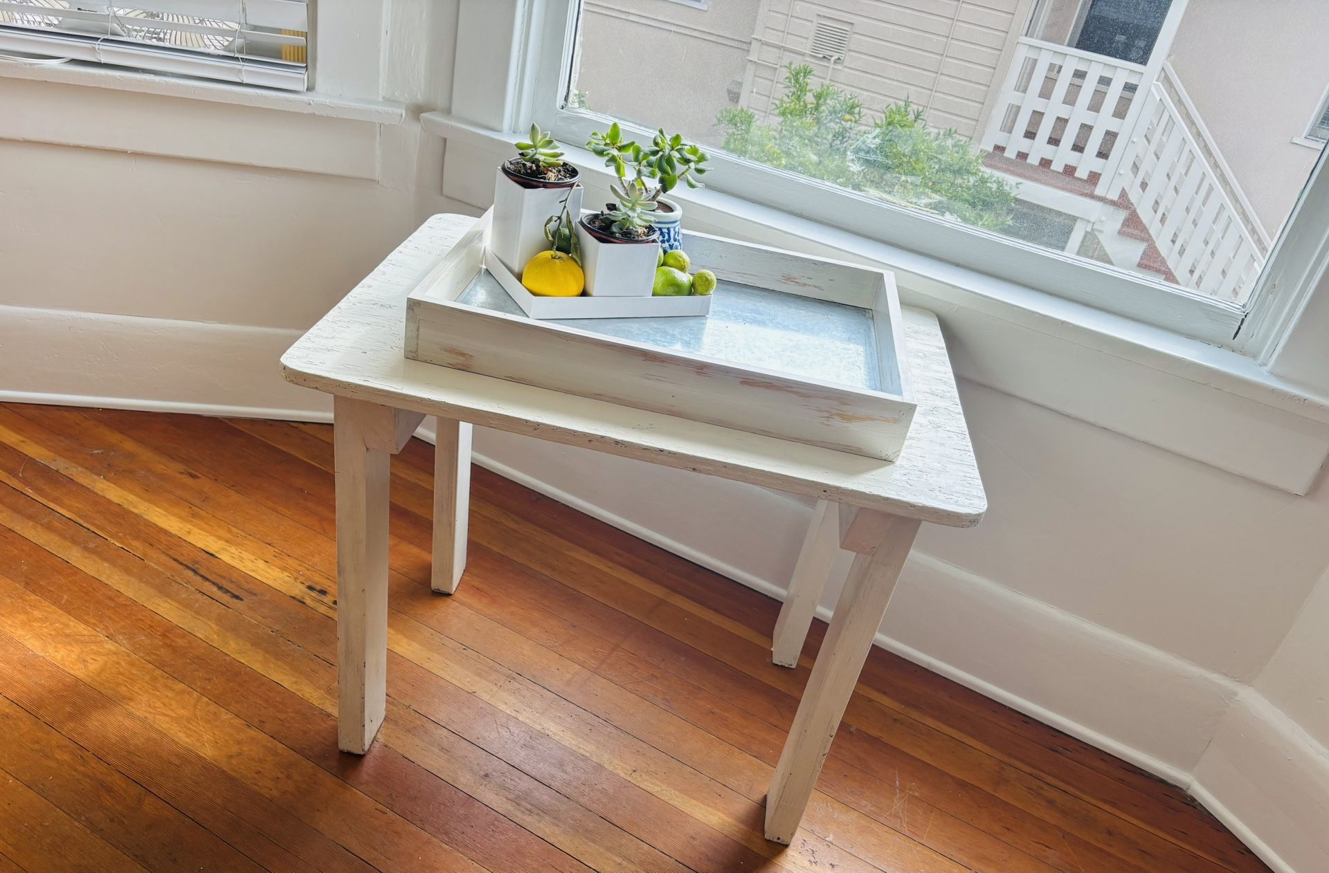 V. STURDY Indoor Outdoor Garden Tea Coffee End Side Table Original Vintage Distressed Egg White Chippy Paint Shabby Chic Art Artisan Kitsch Whimsey