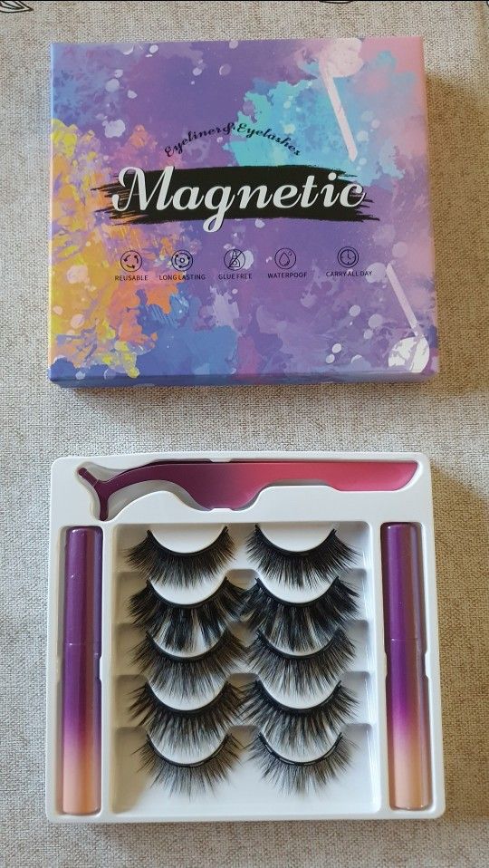 Magnetic Eyeliner And Eyelashes Kit, 5Pairs 