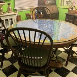 Wooden Table With Glass Top