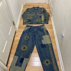 Vintage Counter AttacK Jean Suit Set 2pc Jacket XL & Pants Size 40x34 Hip Hop
