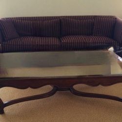 Antique wood and glass coffee table