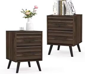 Set of 2, fluted mid-century nightstand