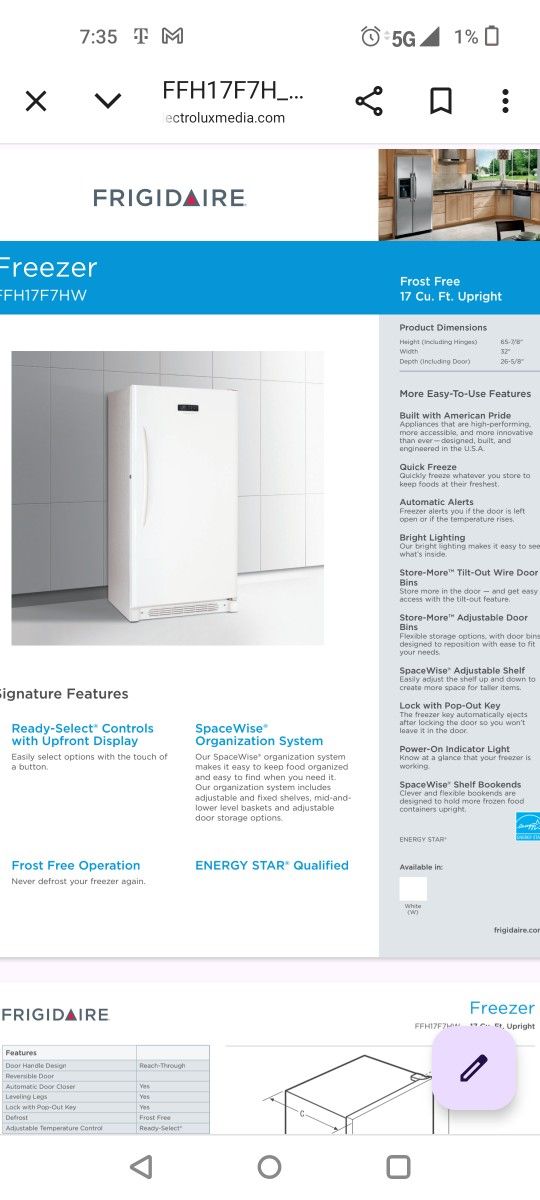 Frigidaire 17 Cu. Ft. Freezer W/ Keys
